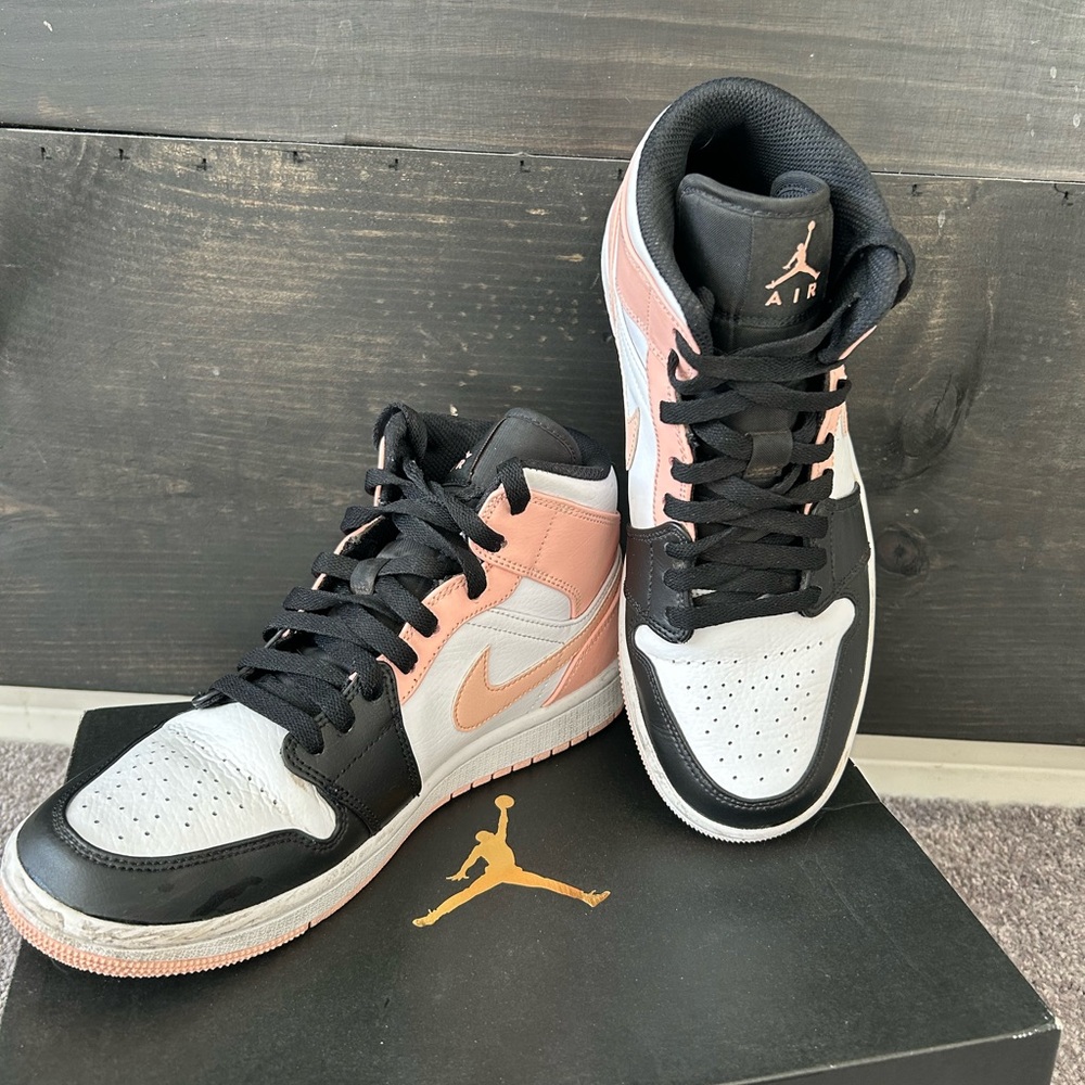 Jordan Men/ Women Black, White, and Artic Orange Sneakers